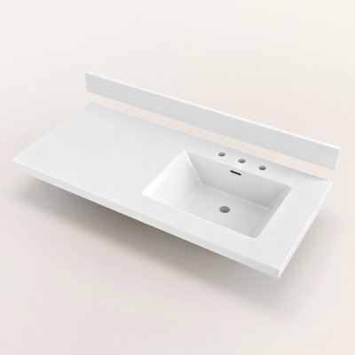 42" W x 21" D Solid Surface Bathroom Vanity Top with Integrated Right Sink 3.5" Backsplash 8" Widespread 3 Hole Faucet