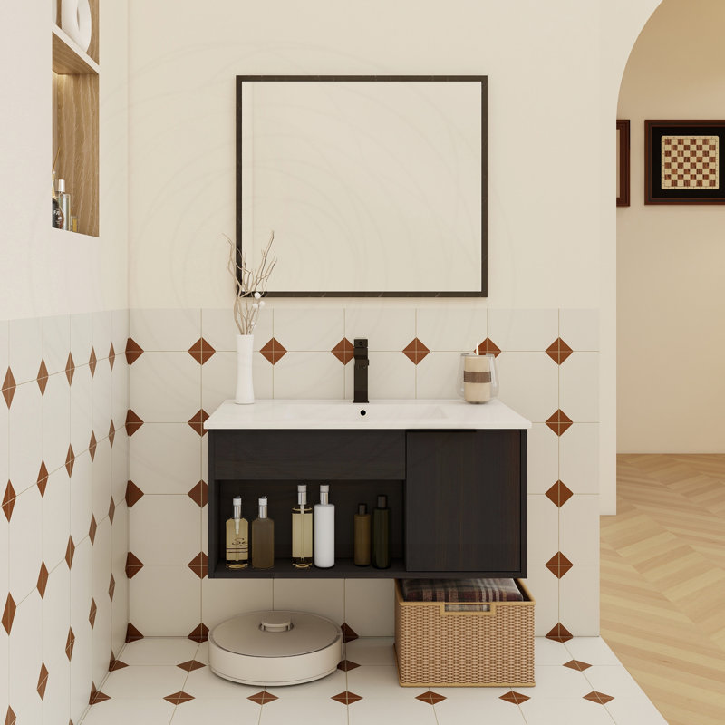 Meuble-lavabo flottant mural 30 po avec lavabo en céramique, 30"