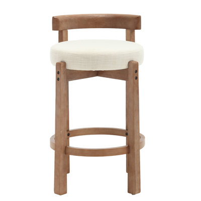 Clayt Mid Century Modern Bar Stools 26.5" Counter Stools Upholstered Barstools with Solid Back and Wood Legs Bar Chairs for Kitchen Island Dining Roo by Millwood Pines