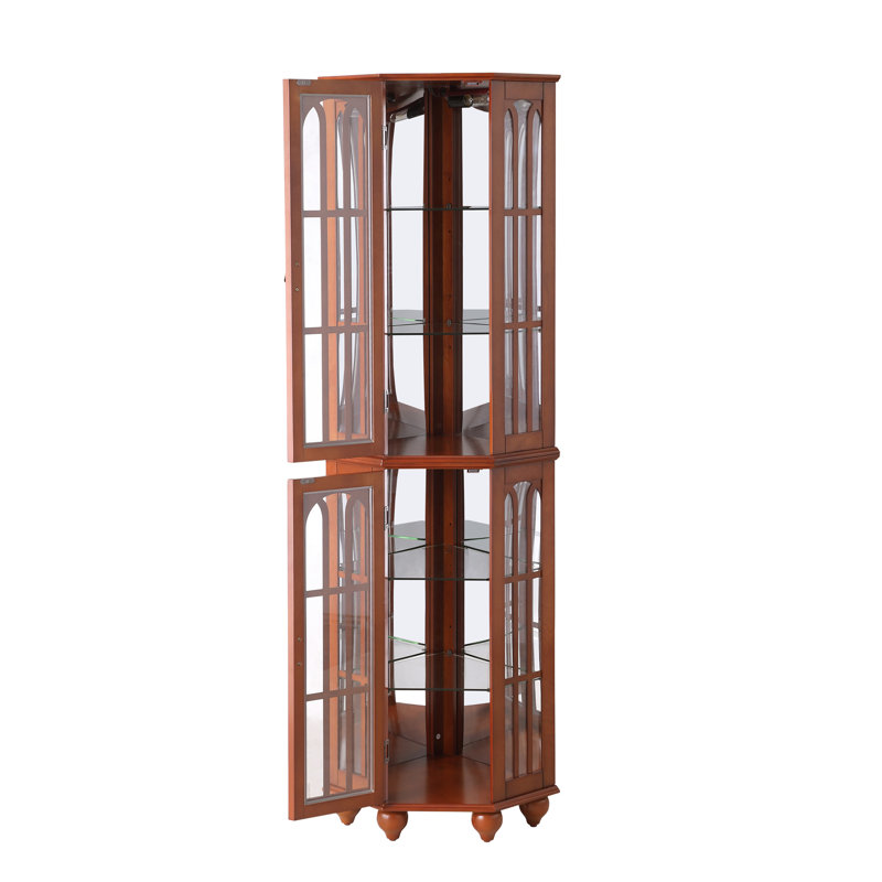 Vitrine de coin en bois massif avec 4 tablettes réglables et interrupteur à cordon de 22,35 po