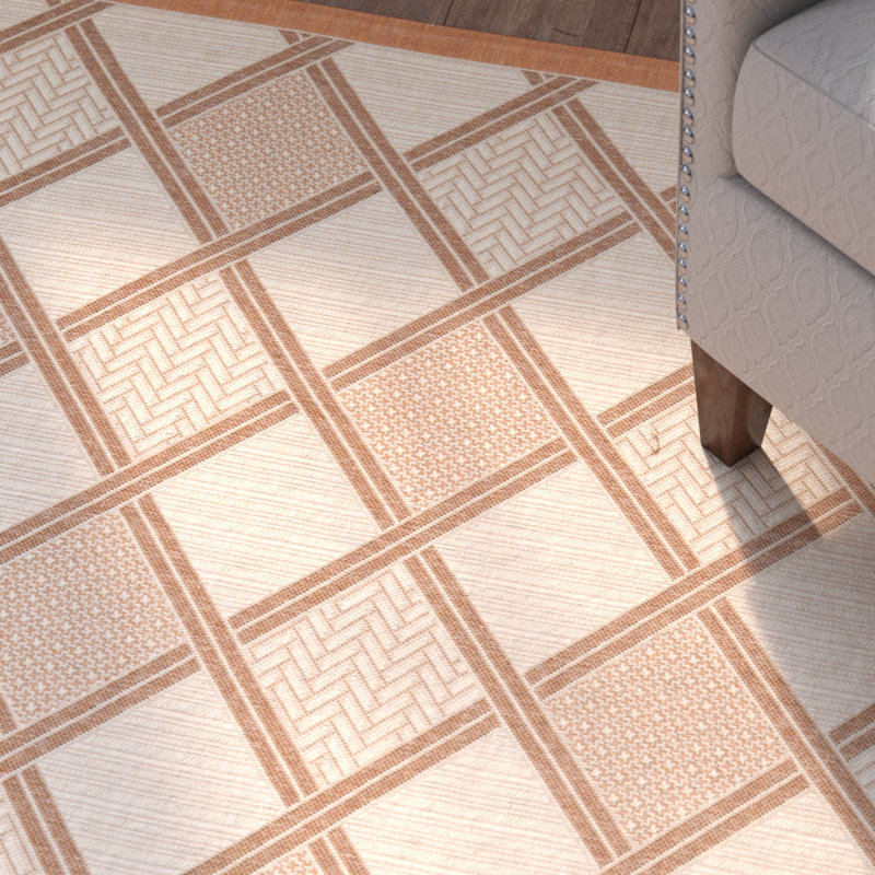 Arneshia Geometric Cream/Terracotta Indoor/Outdoor Area Rug, Rectangle 4' x 5'7"