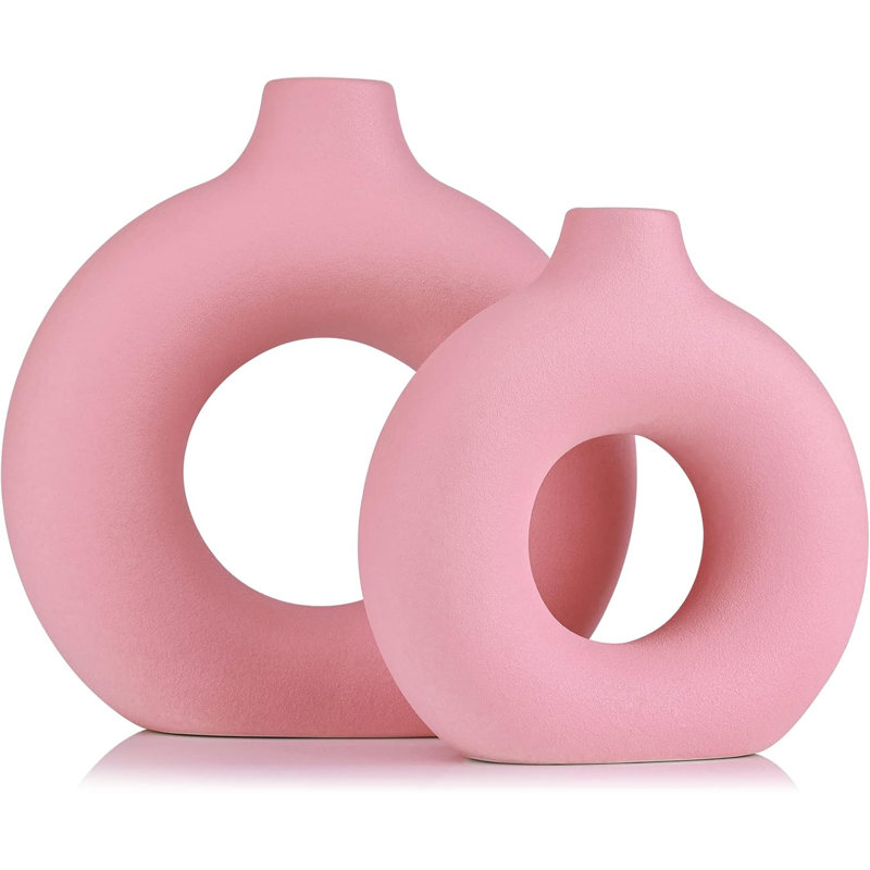 Ensemble de 2 vases en forme de beignet rose