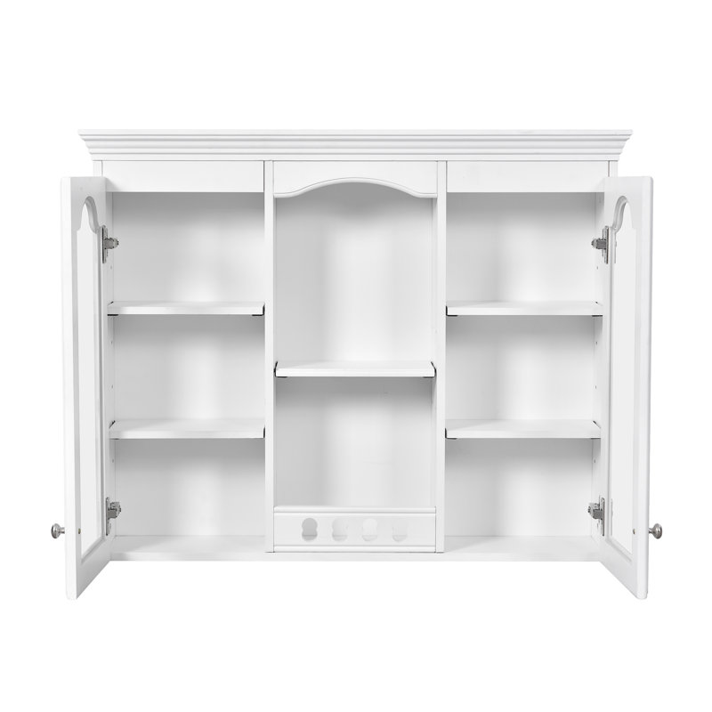  Wall Mounted Medicine Cabinet, Bathroom Cabinet with 2 Glass Doors, Over Toilet Storage Organizer, White