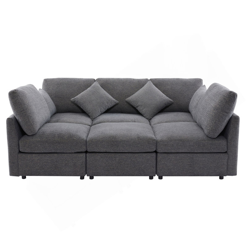 86,6 po Canapé modulaire Canapé modulaire en U Canapé-lit Canapé-lit en L avec repose-pieds mobile et deux ports USB pour le salon, gris
