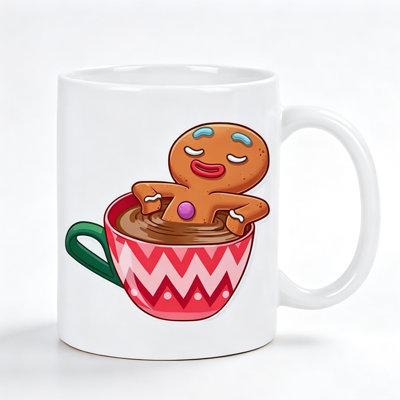 Cozy Gingerbread White Mug: Enjoy a Warm Beverage with a Festive Twist, Ceramic-printed Novelty White Mug.