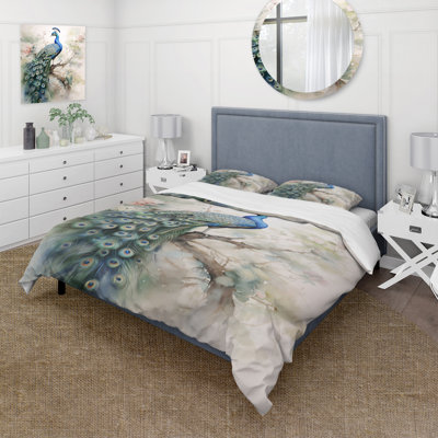Blue Ink Wash Peacock II - Peacock Duvet Cover Set - Microfiber Polyester