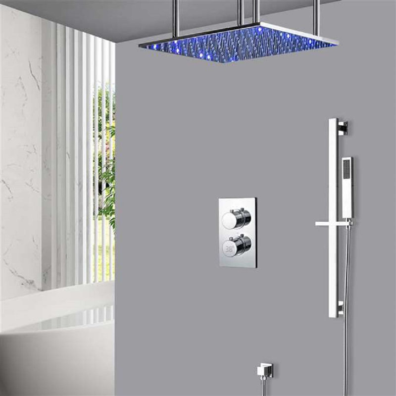 BathSelect Trieste 20" Digital Chrome LED Ceiling Mount Mist Rainfall Shower System with Handheld Shower