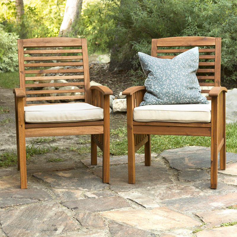 All-Weather Acacia Wood Outdoor Dining Armchair with Cushion, Brown