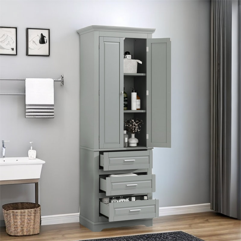 Armoire de salle de bain autoportante à 3 tiroirs Rivertown, Gris