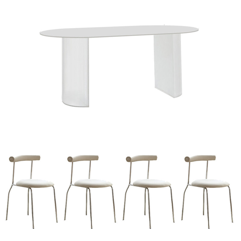 Ensemble de table de salle à manger en pierre frittée blanche, H 29,53 po x L 55,12 po x l 31,5 po