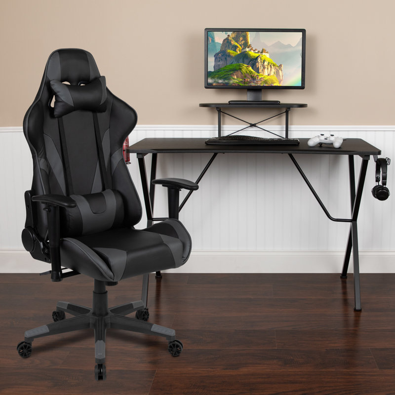 Ensemble de bureau et de chaise de jeu Bridesdale avec porte-gobelet, crochet pour casque et support pour écran