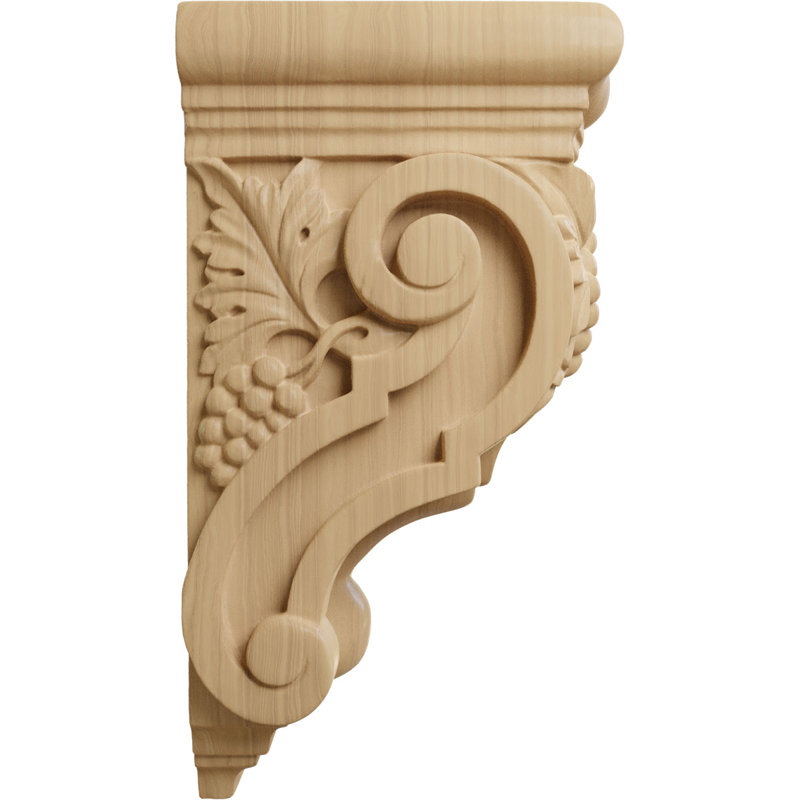 Grape Bunches Corbel, Alder, 3.5" W x 7.875" H x 4.375" D 