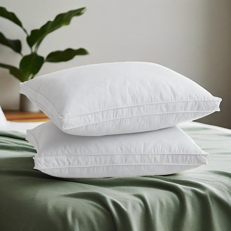 Diamond Stitch Goose Feather Pillows (Set of 2) – Medium to Firm Support, Breathable Polyester Shell, King