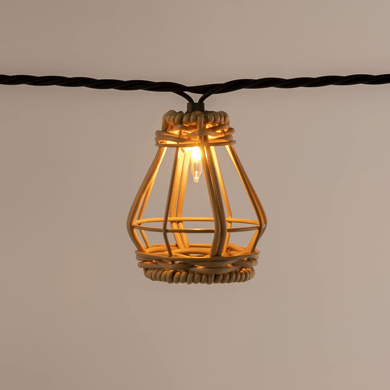 Guirlande décorative de style lanterne en rotin avec 10 petites ampoules connectables (blanc chaud / 8,5 pi)