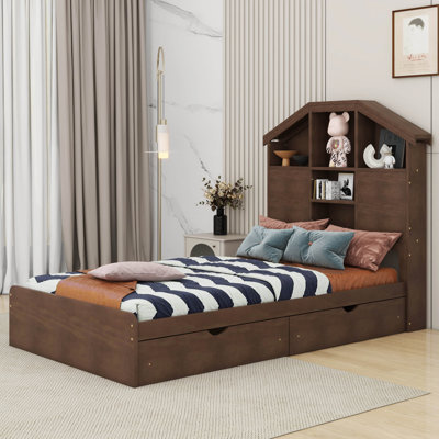 Kymorra Wood Platform Bed with House-shaped Storage Headboard and 2 Drawers -  Latitude RunÂ®, FAAE3B6336524ABF889AD9BA1EE677CB