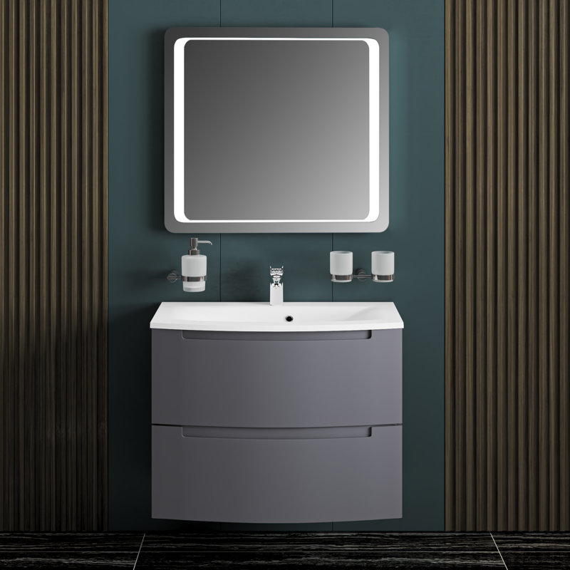 Jerquian 26.3 " W 1 Single Vanity Bathroom Vanity With Acrylic Top with Mirror, Gray Matt