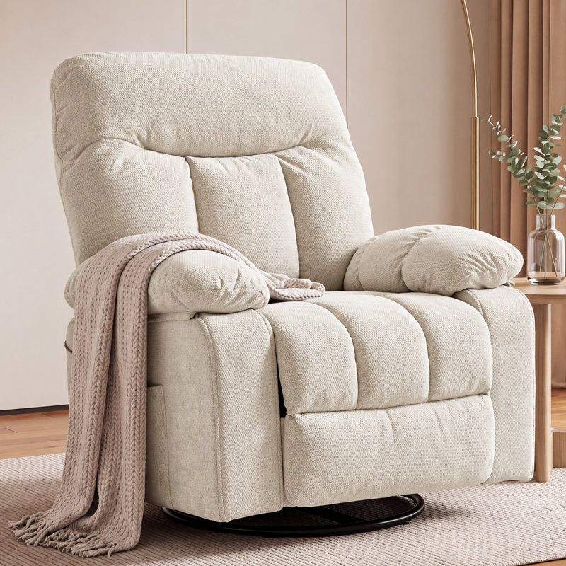 36.2"  Swivel Rocker Upholstered Recliner with Massage and Heat, Beige