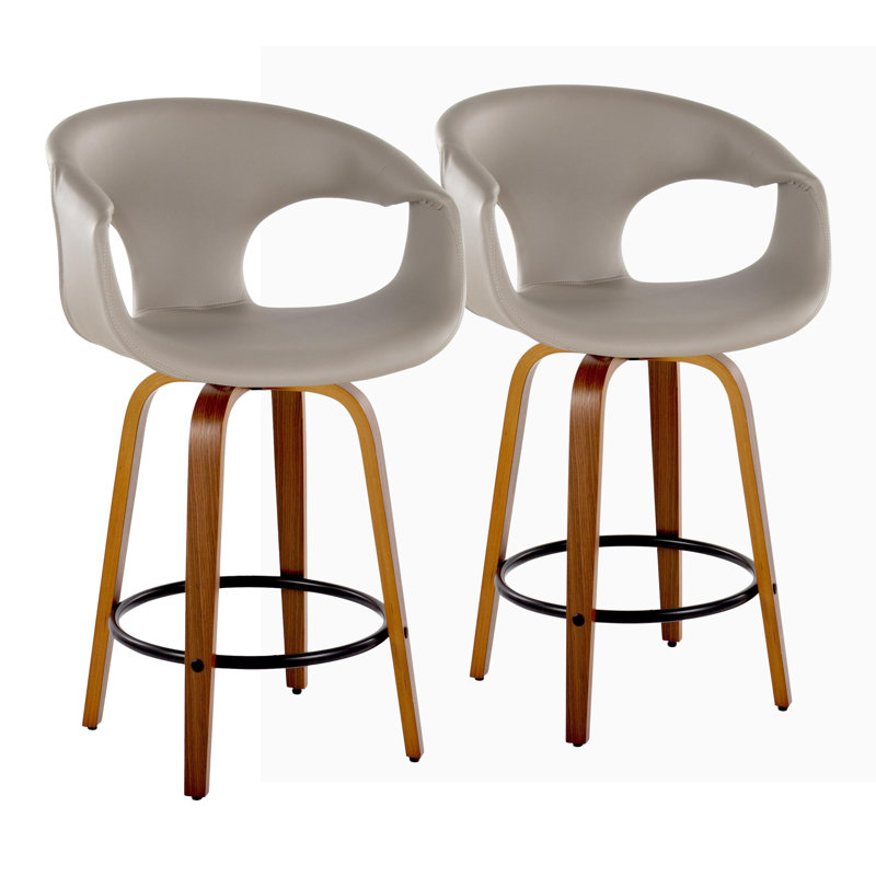 Curva Fixed-Height Counter Stool With Bent Wood Legs And Round Footrest - Set Of 2, Walnut/Black