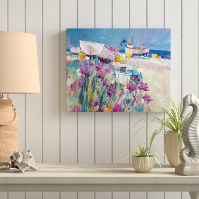 Boats And Beach Blooms by Chris Forsey - No Frame Painting