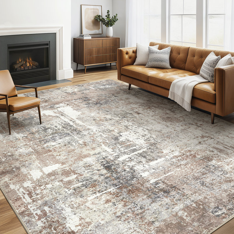 Modern Abstract Area Rug Non Slip Machine Washable Rugs Soft Low Pile Ultra Thin Floor Mat for Living Room, Bedroom, Brown