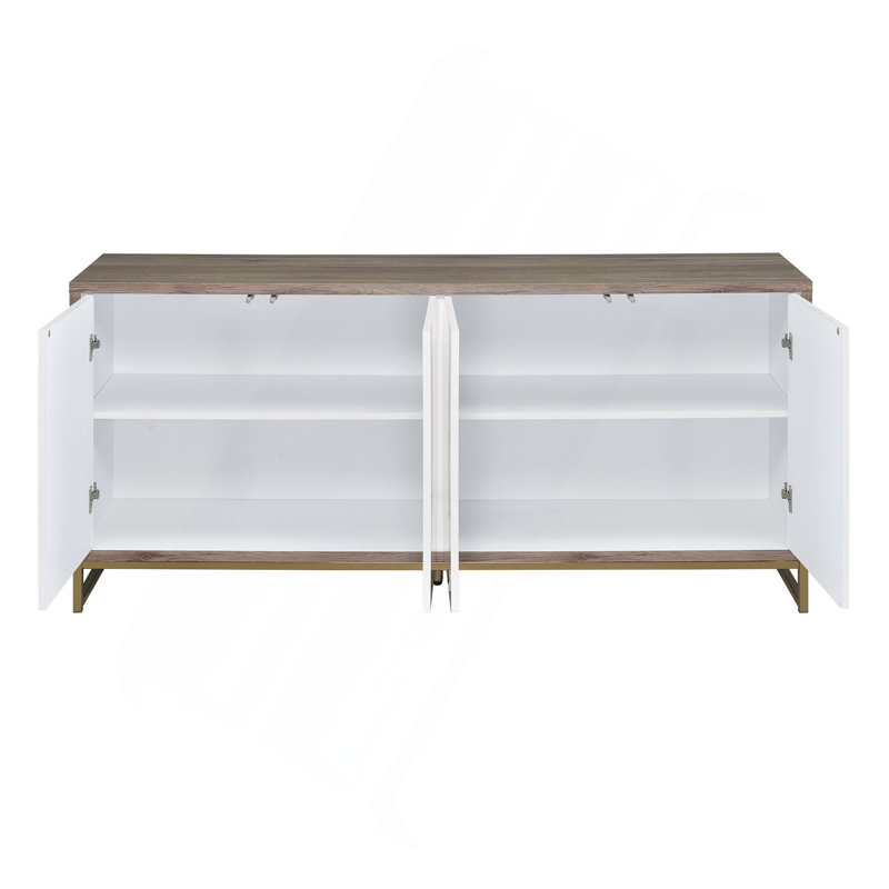 Paavan White Marble Paint Oak & Champagne Finish Console Cabinet