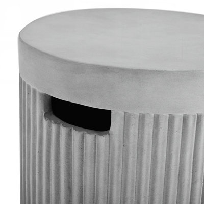 Outdoor Round Propane Tank Cover Table with Vertical Fluted Design, MGO Cylinder Hideaway for 20 lb Gas Tank, 16.93 Inch Patio Side Table
