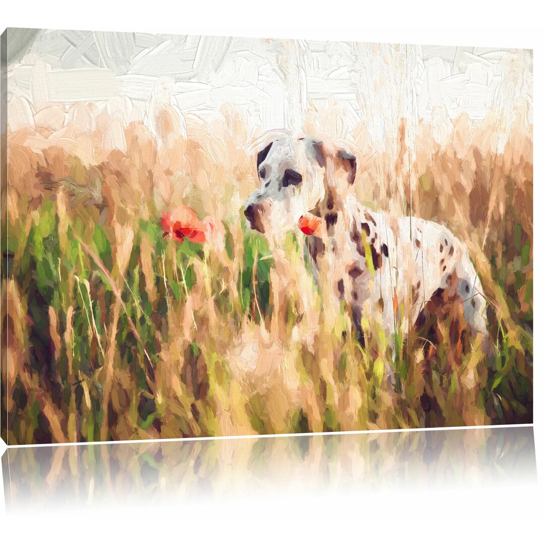 Leinwandbild "Neugieriger Hund im Feld", Grafikdruck