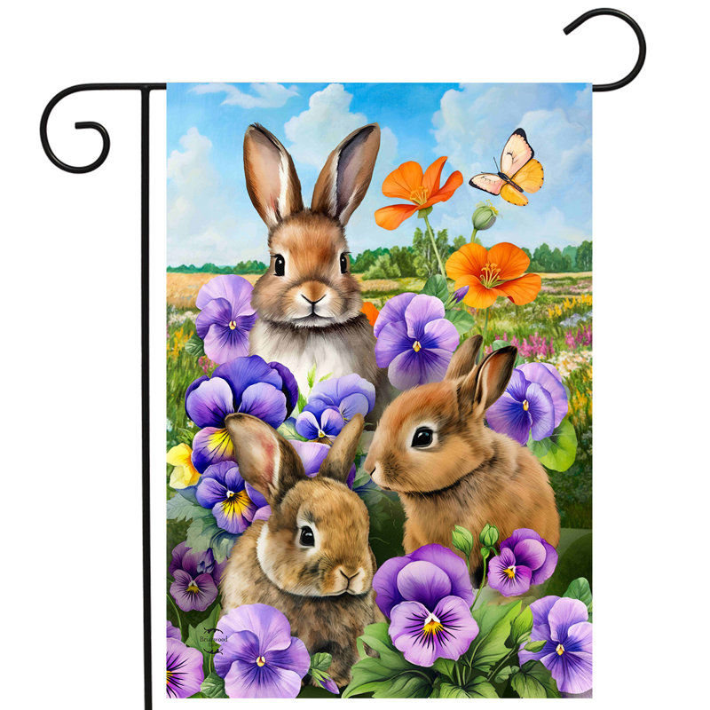 Drapeau de jardin Spring Bunny Trio, Lapin brun/violet