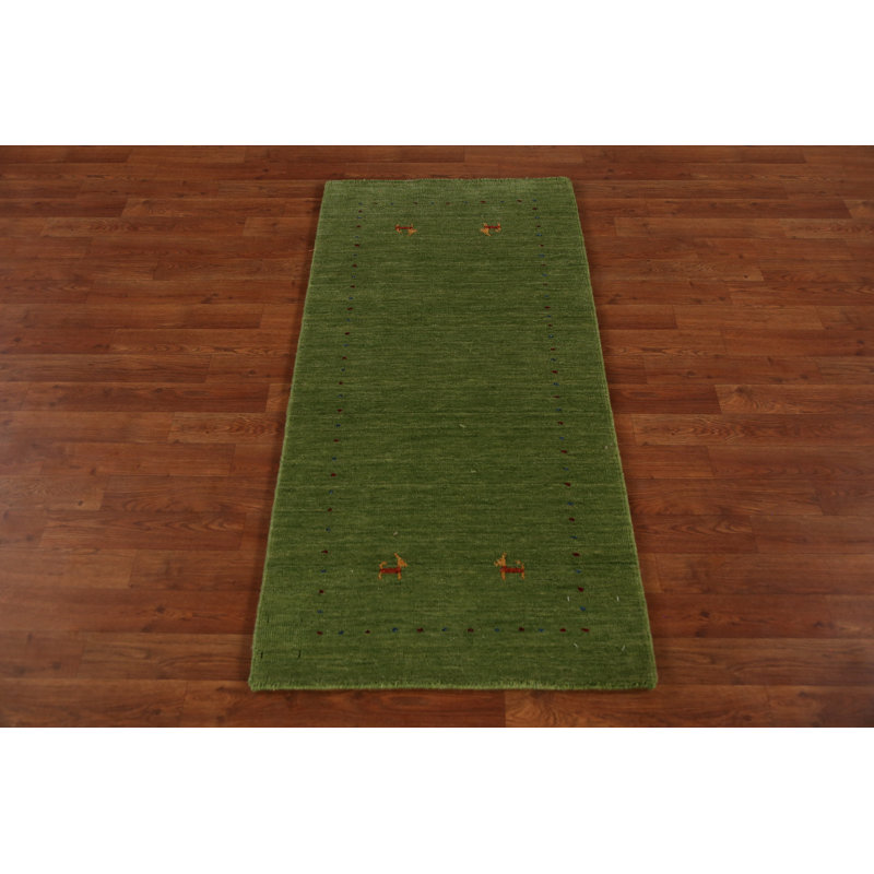 Handmade Green Gabbeh Style Indian Runner Rug 2x5
