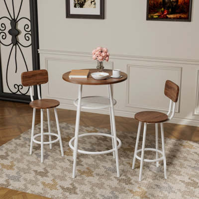 Ensemble de table bistro 3 pièces avec 2 tabourets de dossier et tablette de rangement