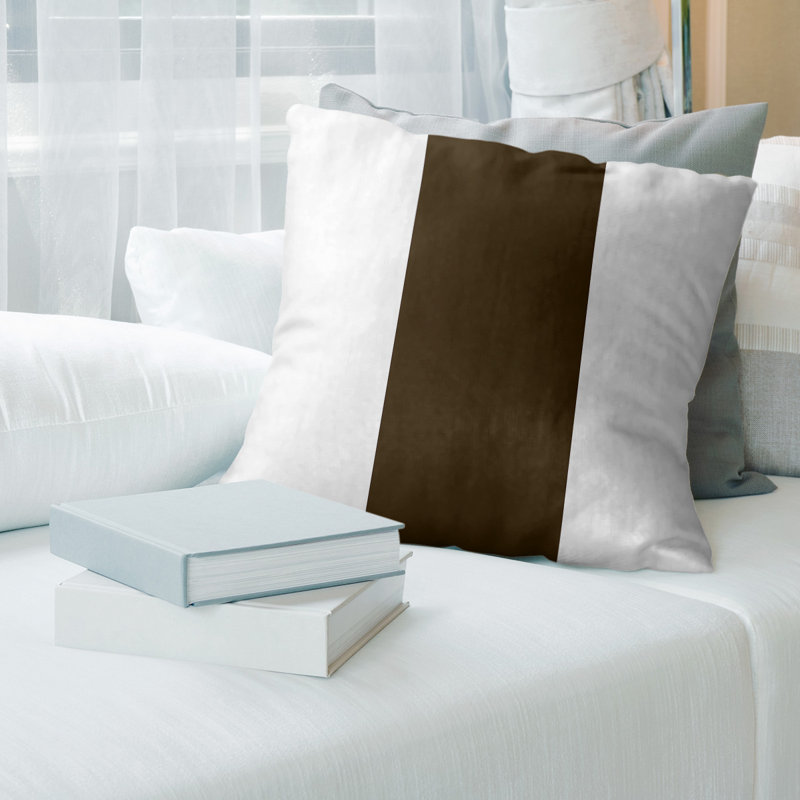 Housse de coussin, 18 po x 18 po, Blanc / Brun, Faux lin