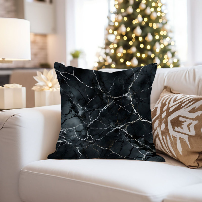 Abstract Black Marble Geode Symphony XVI Modern, 16"H x 16"W