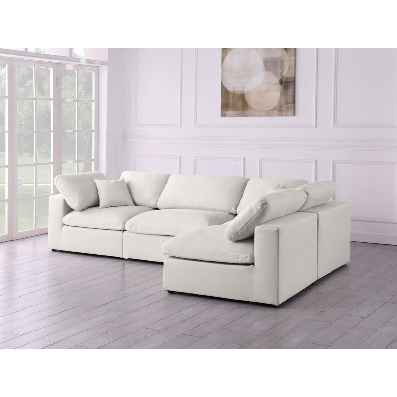 Jocqua Velvet L-Shaped Sectional Reversible, Cream Velvet