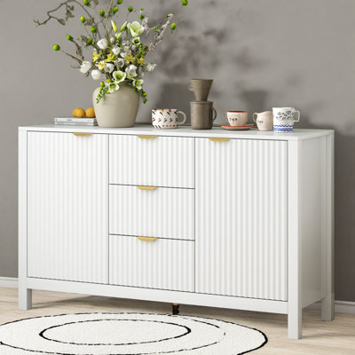 U-STYLE Wave Design Entryway Cabinet - 3 Adjustable Shelves, 3 Drawers, Soft-Close Doors - Metal Handles Console Table - Ideal For Study, Hallway, Liv