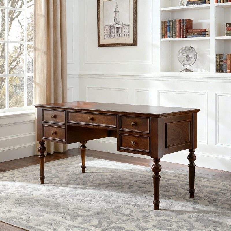 American-Style Country Solid Wood Desk, 30.7" H x 55.11" W x 23.61" D, Brown