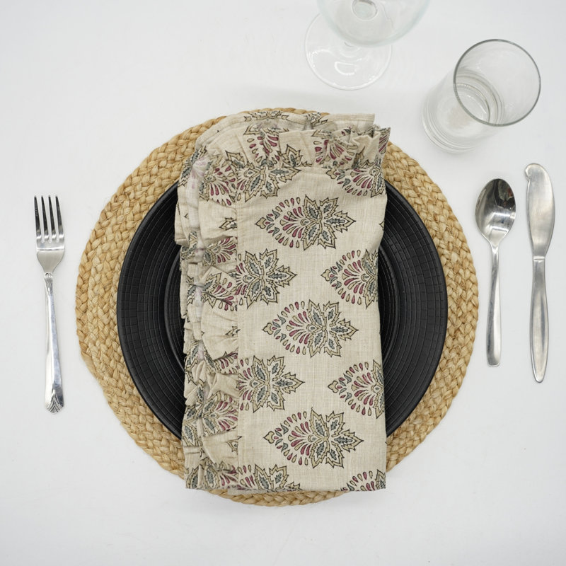Fabdivine Decorative Frill Napkins 18x18 Inch Classic Dining Style- Samraat, set of 6