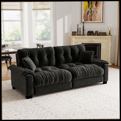 Modern 94" Chenille Pleated 3-Seater Sofa With Durable Spring Support & Thick Dense Foam Cushions