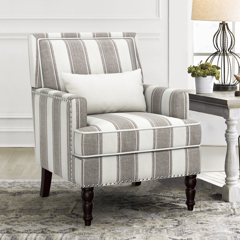 Arene Upholstered Armchair, Gray Striped Linen
