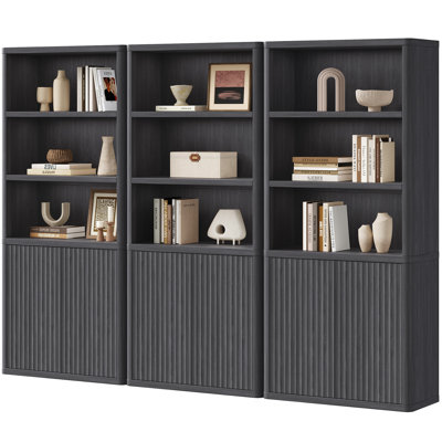 Cesiro 6-Tier Bookcase With 2 Fluted Doors And Adjustable Shelves