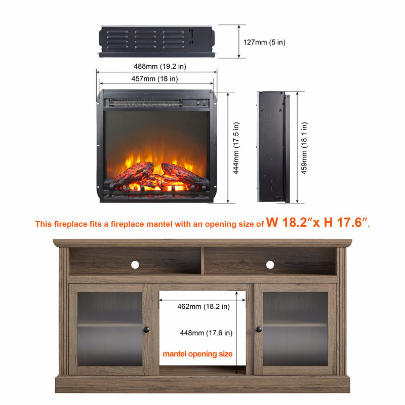 18" Electric Fireplace Insert, Ultra Thin Heater With Log Set And Realistic Flame, Overheating Protection