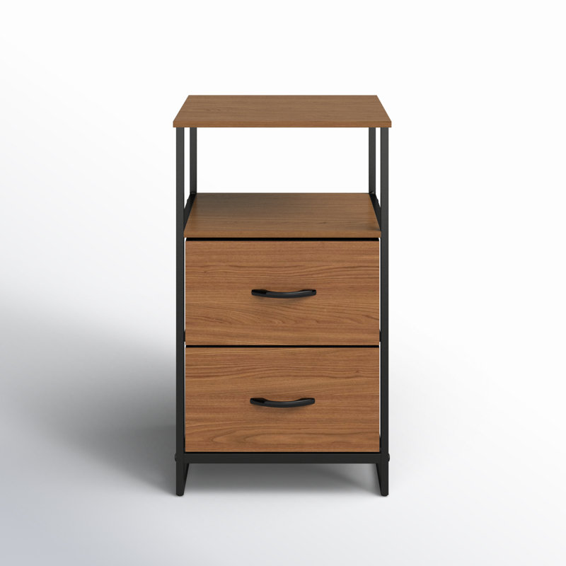 18" Industrial Wooden Nightstand with Iron Frame