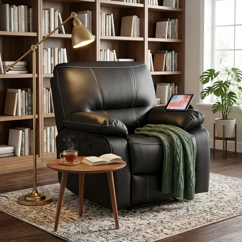Fauteuil inclinable manuel en cuir respirant, Similicuir minuit