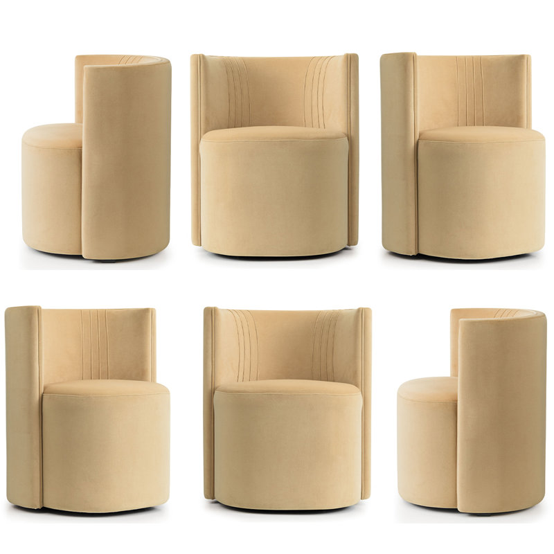 Velvet Upholstered Rolling Dining Chairs with Casters, Honey Beige