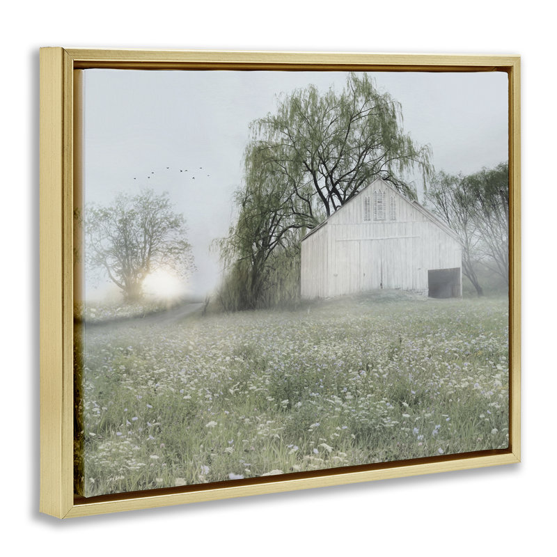 Art mural sur toile Drooping Trees Meadow Floater par Lux + Me Designs, Cadre flottant métallique doré, H 17 po x l 21 po