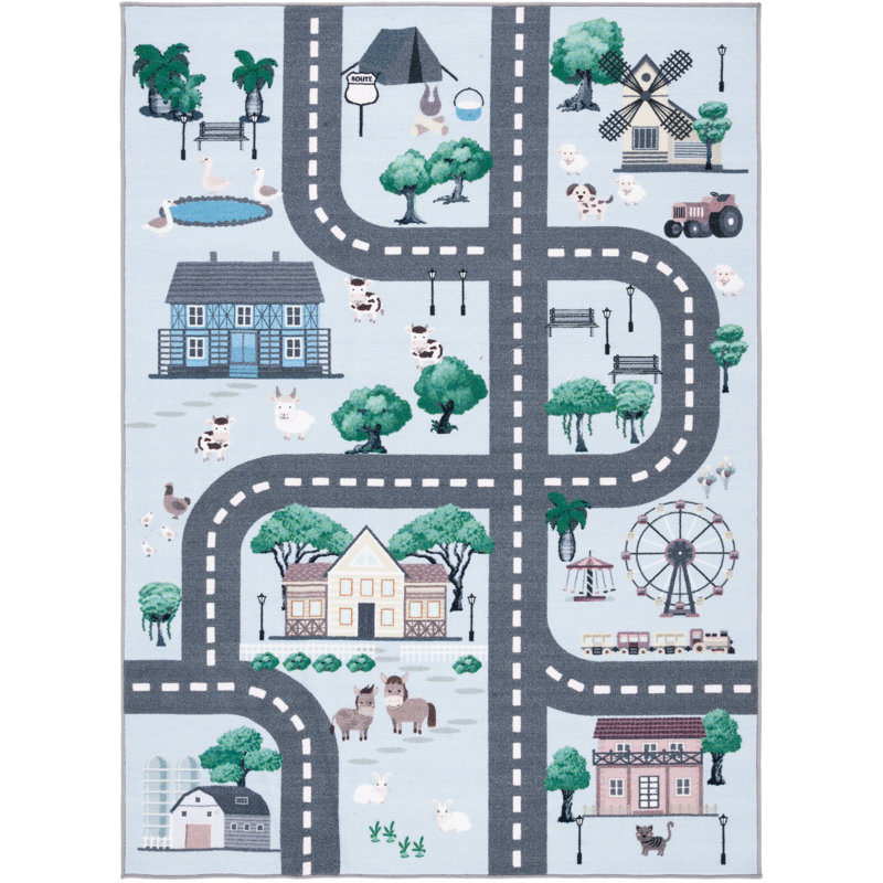 Tapis bleu / gris foncé Guarani, Rectangle 3 pi 3 po x 5 pi 3 po