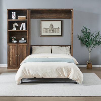 Demi-lit escamotable à ouverture et fermeture semi-automatique avec 1 tablette de rangement d'armoire latérale, lit économiseur d'espace idéal pour la chambre d'amis, la chambre à coucher, la chambre d'amis, le bureau personnel