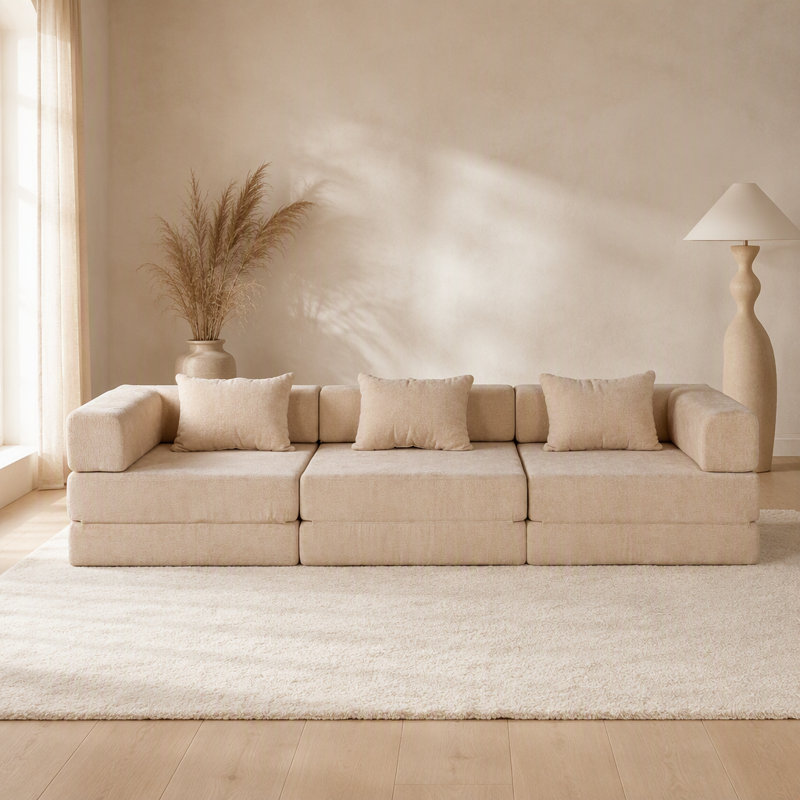 Canapé-lit convertible Compression, L 118,11 po, Chenille beige