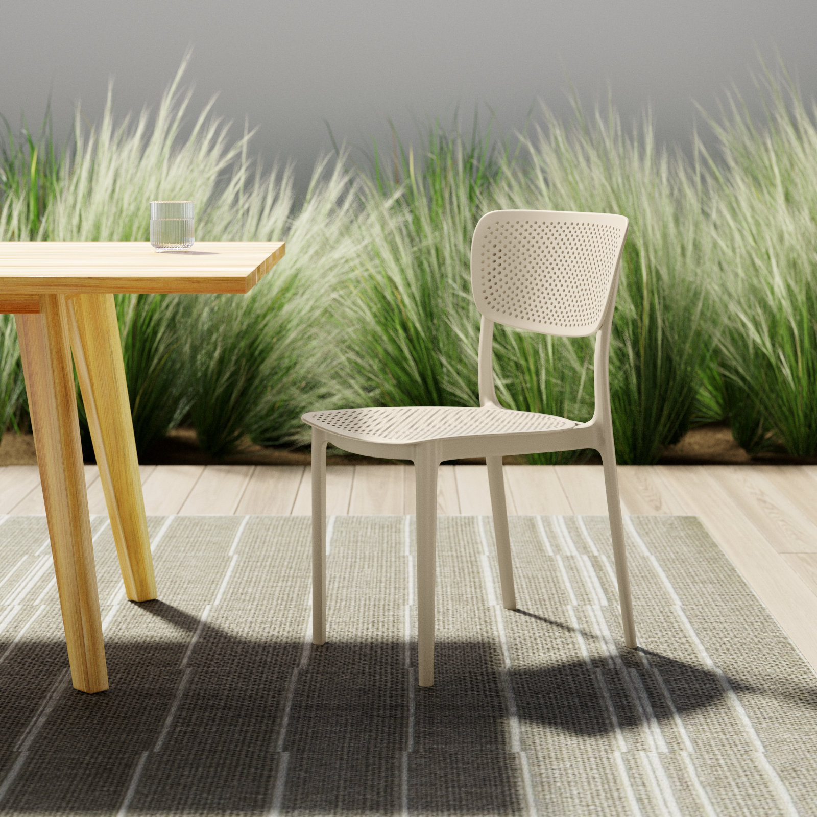 Farrah Stacking Patio Dining Side Chair, Taupe