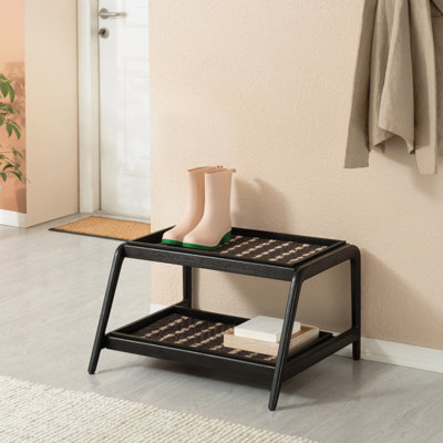 Premium Solid Wood Boot Tray Stand with Natural Coir Mat - Entryway & Mudroom Shoe Organizer