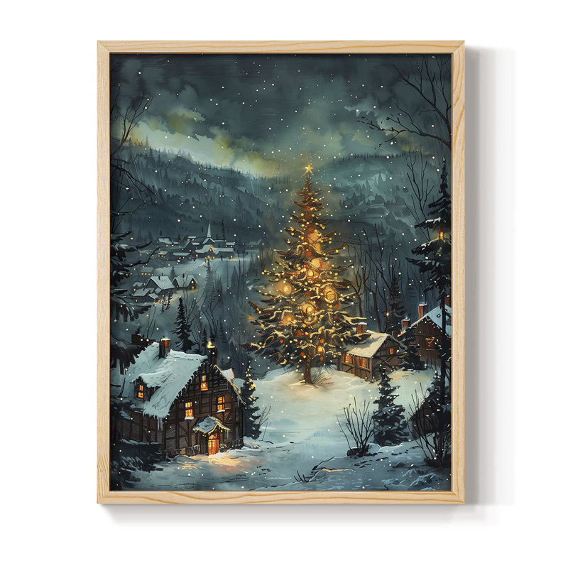 «Christmas Holiday» DCX, reproduction d'art encadrée - bois massif, Naturel, H 11 po x l 9 po